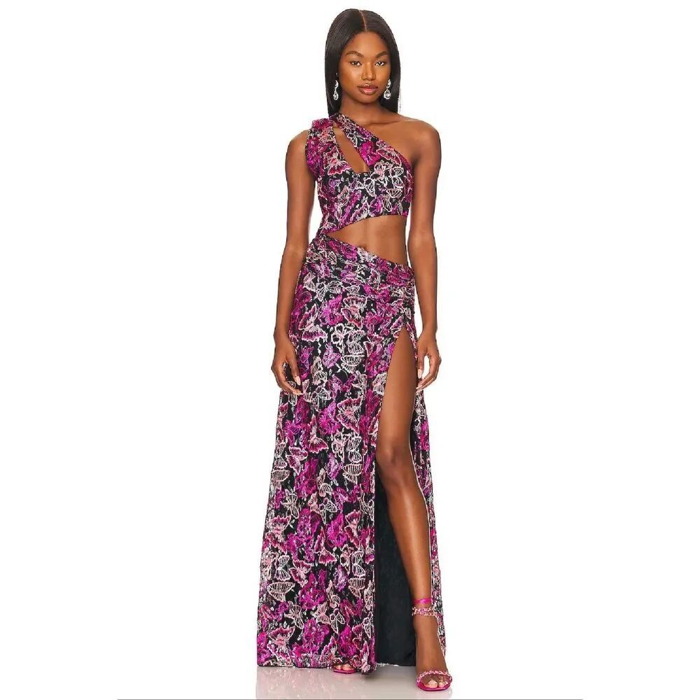 Lovers + Friends Elysian Asymmetric Cutout Gown in Mariposa Multi Size S